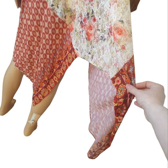 Ivy Jane Women's Size Small Floral Lace Mustard Gold Flamingo, Fringe Cardigan - Picture 7 of 12